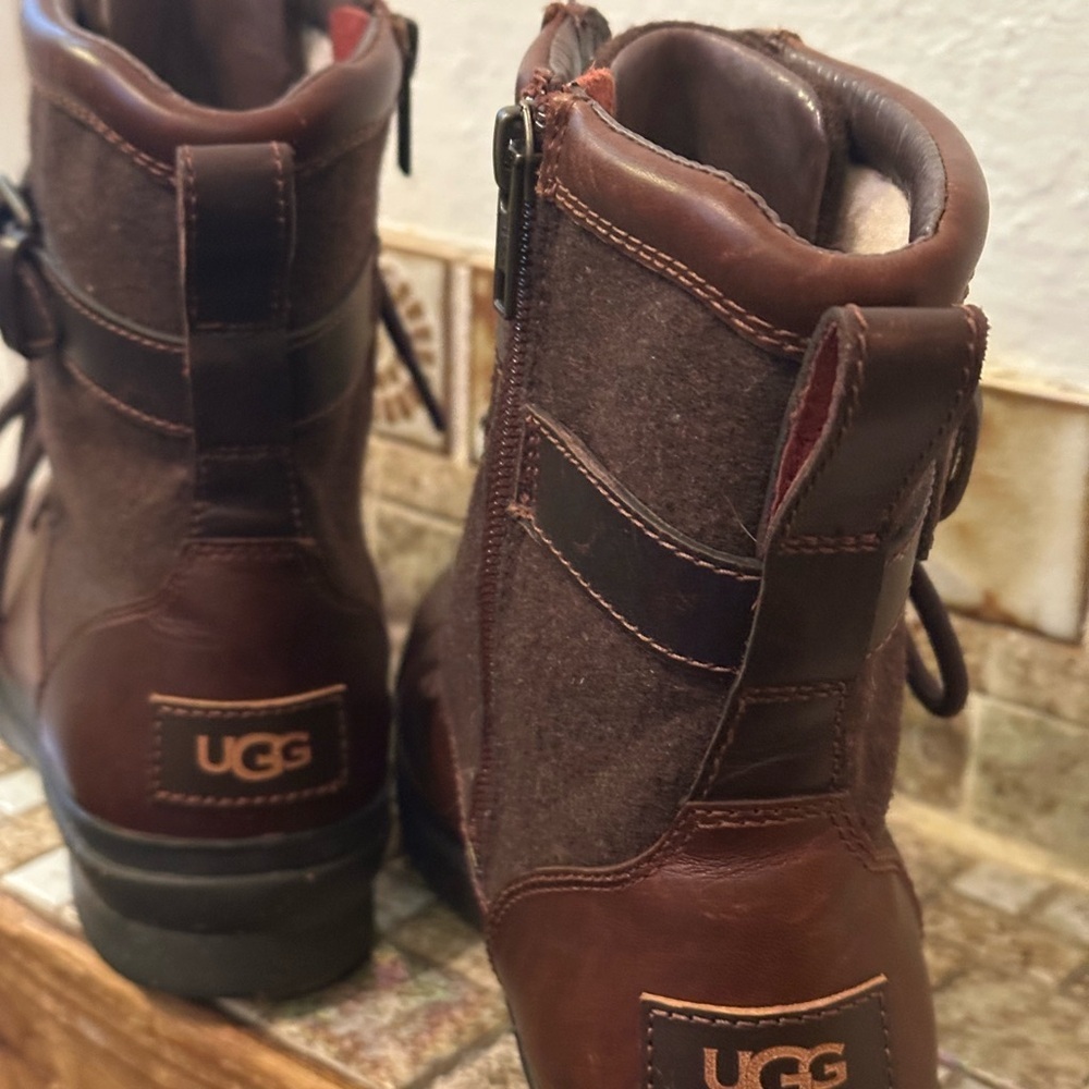 UGG Dark Brown Leather and Wool Boots